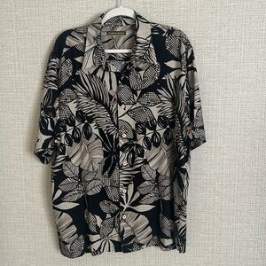 Cubavera Men’s Hawaiian Black & Tan Floral Button Up Short Sleeve Shirt Sz XL